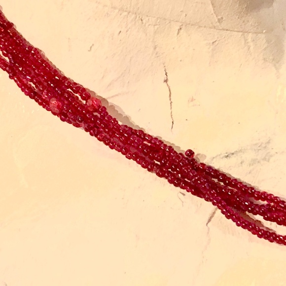 3/$32 VTG 80s Boho Cherry Red 4 Strand Glass Seed Beaded Necklace/Silver Clasp - Picture 7 of 9